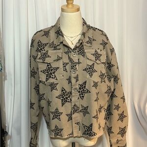 Tan and Black Star Print Jean Jacket